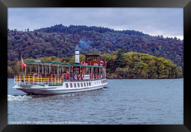 Lake Windermere ferry leaving Bowness on Windermer Framed Print by Phil Longfoot