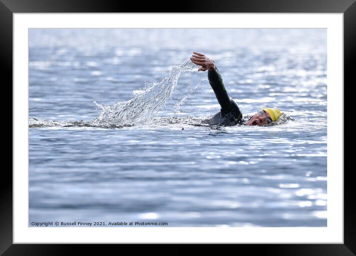 Swimming in the Lake District Cumbria Derwent Water Framed Mounted Print by Russell Finney