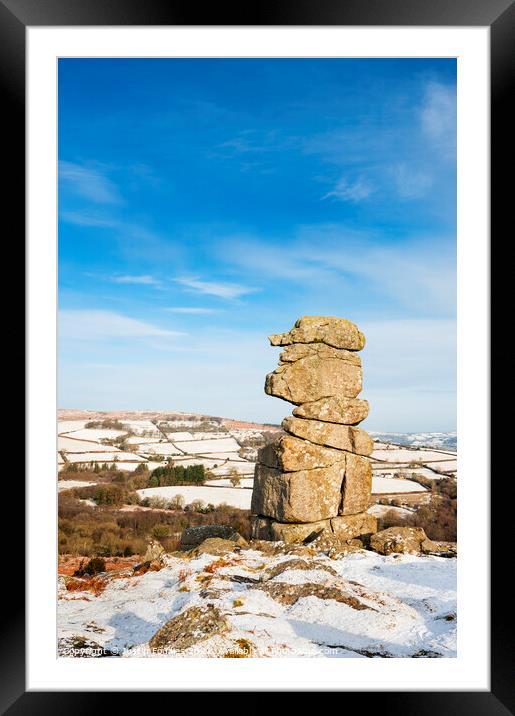 Bowerman's Nose, in winter, Dartmoor Framed Mounted Print by Justin Foulkes