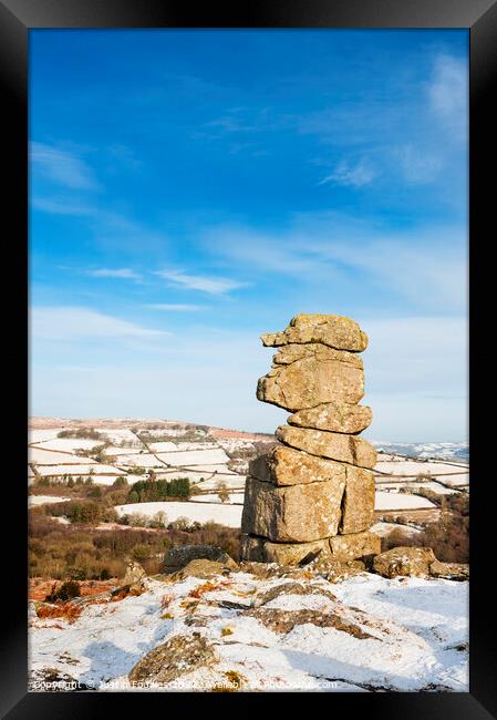 Bowerman's Nose, in winter, Dartmoor Framed Print by Justin Foulkes