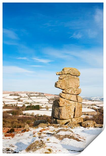 Bowerman's Nose, in winter, Dartmoor Print by Justin Foulkes