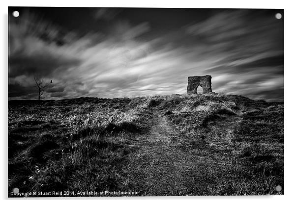 bw Dunnideer Hill Fort plus Acrylic by Stuart Reid