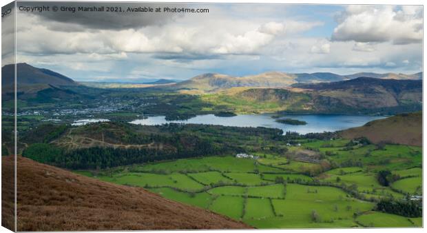 Keswick and Derwent Water from near Cat Bells, Lake District Canvas Print by Greg Marshall