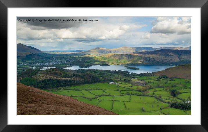 Keswick and Derwent Water from near Cat Bells, Lake District Framed Mounted Print by Greg Marshall