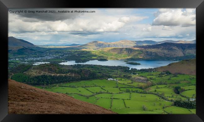 Keswick and Derwent Water from near Cat Bells, Lake District Framed Print by Greg Marshall