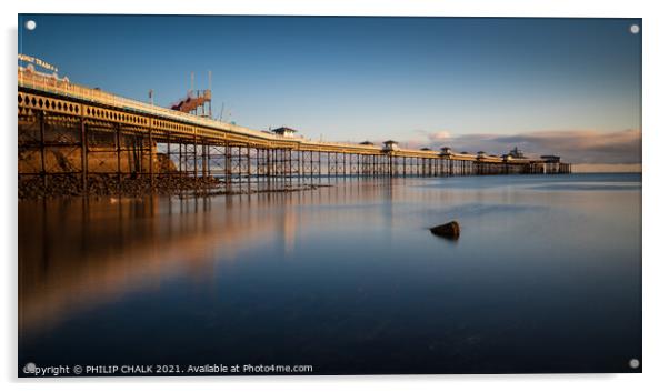 Llandudno pier with the sunrise on it 617  Acrylic by PHILIP CHALK