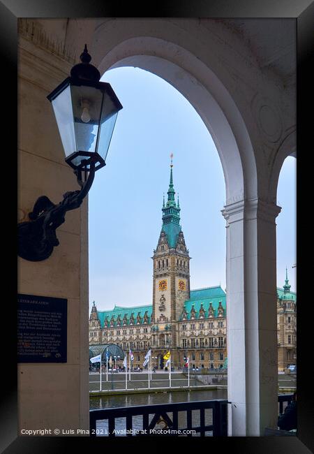 Hamburg City Hall Rathaus on a cloudy day Framed Print by Luis Pina