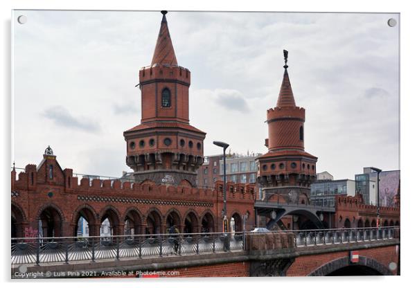 Oberbaum Bridge in Berlin on a cloudy day, in Germany Acrylic by Luis Pina