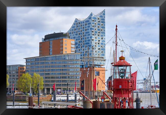 Elbphilharmonie concert hall in Hamburg with the boats marina on the front Framed Print by Luis Pina