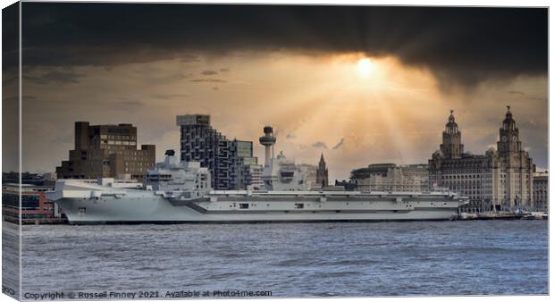 HMS Prince of Wales (R09) in Liverpool Merseyside England Canvas Print by Russell Finney