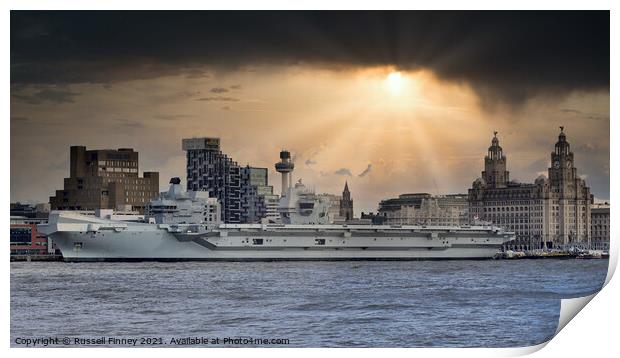 HMS Prince of Wales (R09) in Liverpool Merseyside England Print by Russell Finney