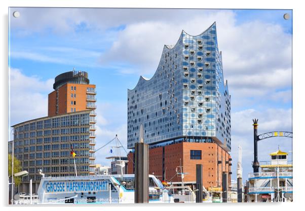 Elbphilharmonie concert hall in Hamburg with the boats marina on the front Acrylic by Luis Pina