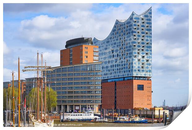 Elbphilharmonie concert hall in Hamburg with the boats marina on the front Print by Luis Pina