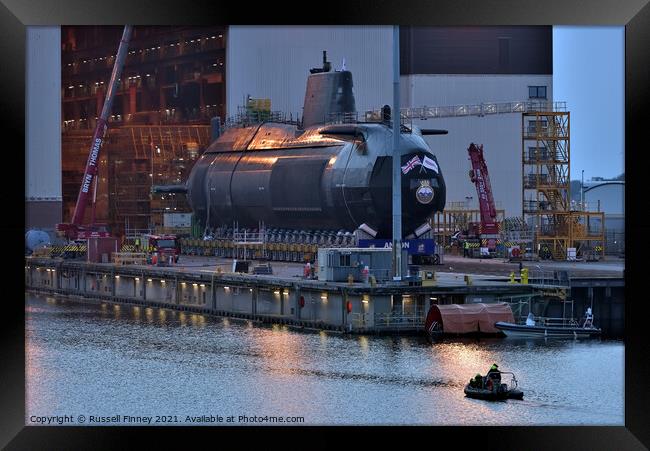 Anson the fifth of seven Astute-class attack submarines  Framed Print by Russell Finney