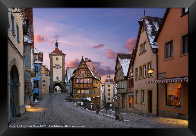 Rothenburg ob der Tauber view of traditional medieval houses at sunset, in Germany Framed Print by Luis Pina