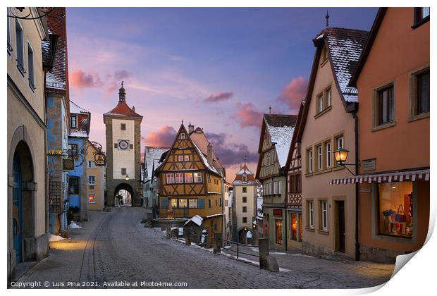 Rothenburg ob der Tauber view of traditional medieval houses at sunset, in Germany Print by Luis Pina