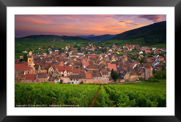View of Riquewihr from the top of the hill with a vineyard on the foreground Framed Mounted Print by Luis Pina