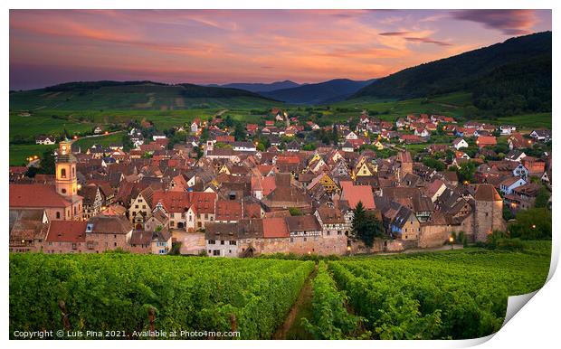 View of Riquewihr from the top of the hill with a vineyard on the foreground Print by Luis Pina