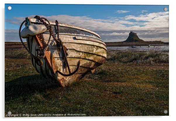 Fishing Coble on the shore at Holy Island Acrylic by Phillip Dove LRPS