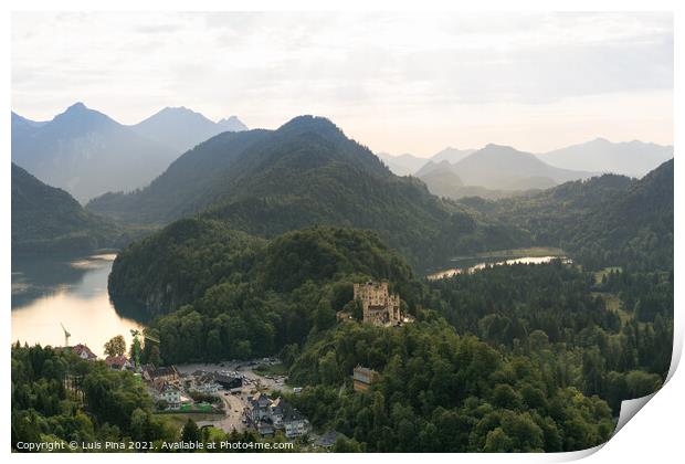 View of the Hohenschwangau Castle, Schwansee and Alpsee Lakes from Neuschwanstein Castle in Fuessen Print by Luis Pina