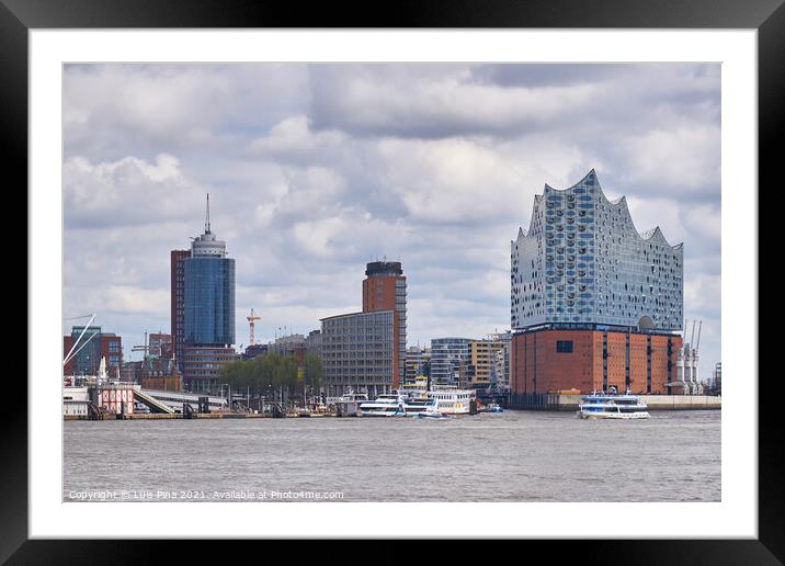 Elbphilharmonie concert hall in Hamburg with the boats marina on the front Framed Mounted Print by Luis Pina