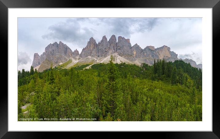 Panorama of Santa Magdalena St Maddalena Val di Funes in Dolomites Italian Alps with Furchetta mountain peak Framed Mounted Print by Luis Pina