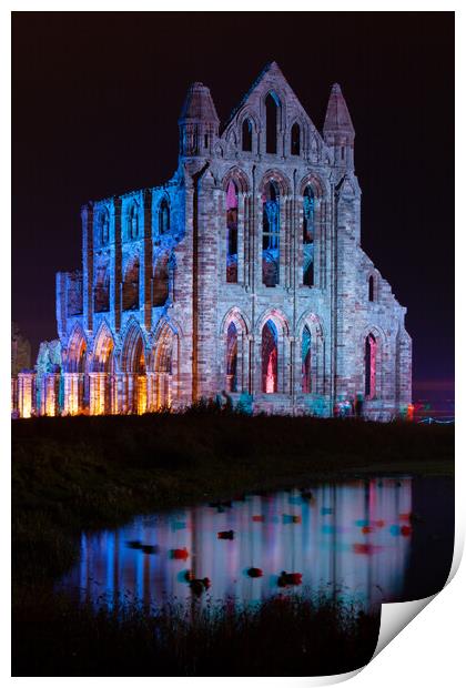 Whitby Abbey Illuminated as for Halloween and Whitby Goth Weeken Print by Martin Williams