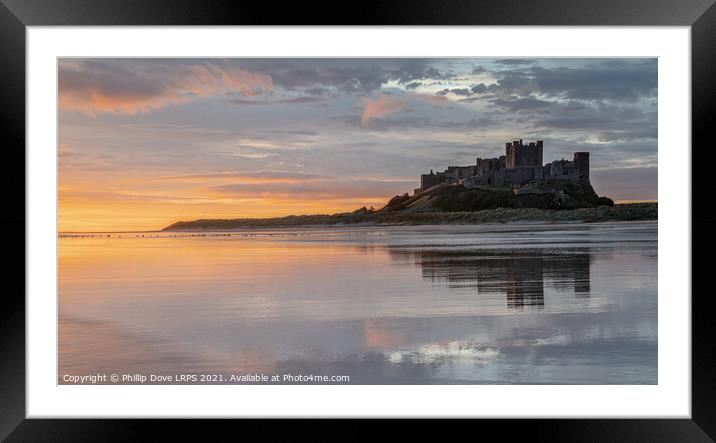 Bamburgh Castle Dawn Reflections Framed Mounted Print by Phillip Dove LRPS