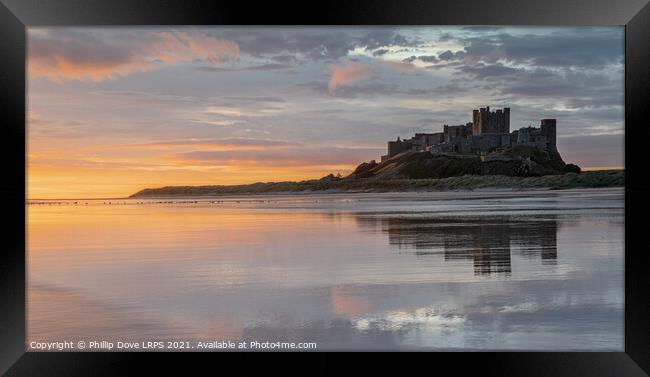 Bamburgh Castle Dawn Reflections Framed Print by Phillip Dove LRPS