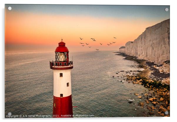 Beachy Head lighthouse at sunrise Acrylic by A N Aerial Photography
