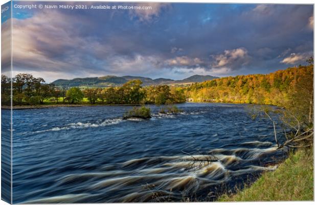 River Tummel and Autumn Colours, near Pitlochry, Perthshire Canvas Print by Navin Mistry