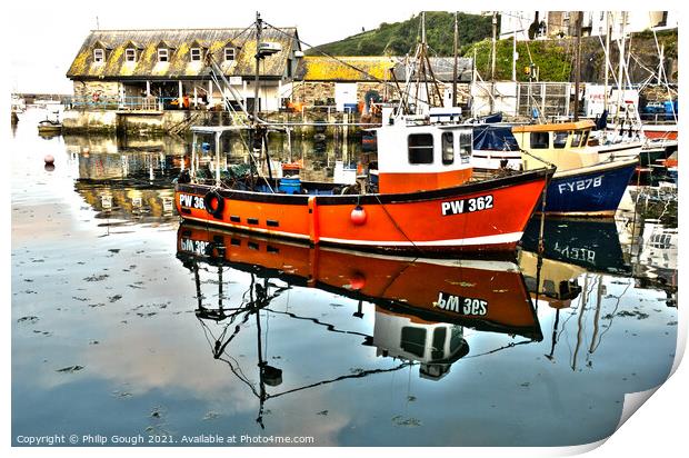 Reflective Boats in Harbour Print by Philip Gough