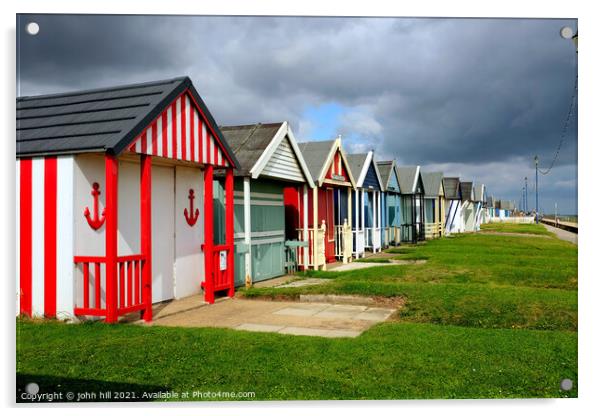 Stormy Skies over beach huts. Acrylic by john hill