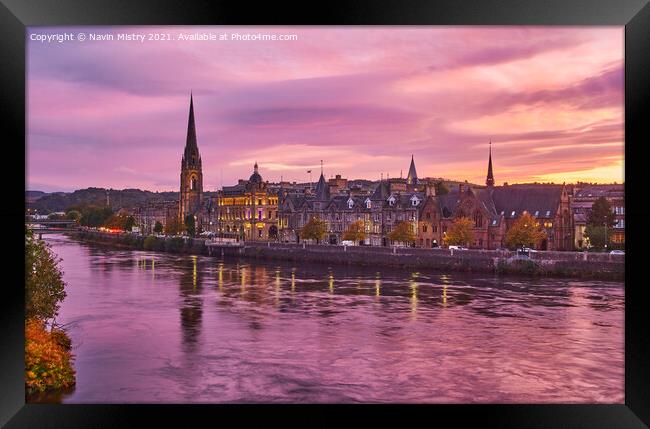 Perth and the River Tay seen at Dusk Framed Print by Navin Mistry