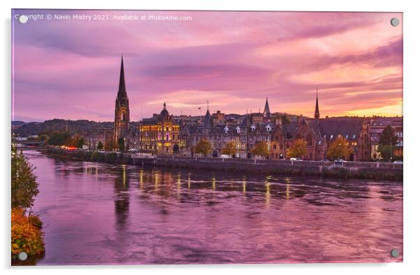 Perth and the River Tay seen at Dusk Acrylic by Navin Mistry