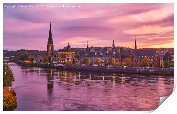 Perth and the River Tay seen at Dusk Print by Navin Mistry