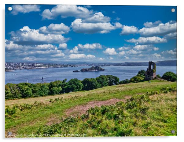 Drakes Island and Plymouth Sound  Acrylic by Roger Mechan