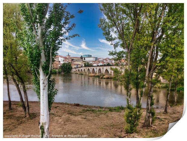 Bridge over the river Duero to Zamora, Spain Print by Roger Mechan