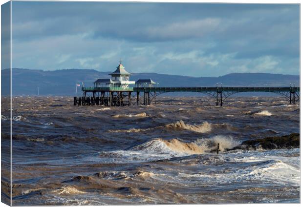 Clevedon Pier with choppy seas Canvas Print by Rory Hailes