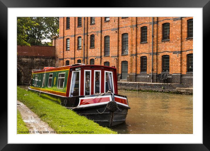 Narrowboat moored at Blisworth. Framed Mounted Print by Clive Wells