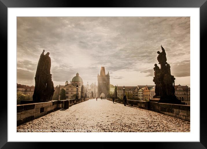 Painting of Charles bridge on sunrise Framed Mounted Print by Maria Vonotna