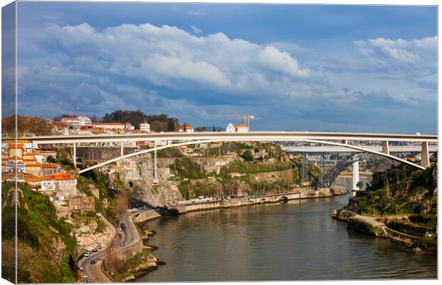 Bridges on Douro River in City of Porto Canvas Print by Artur Bogacki