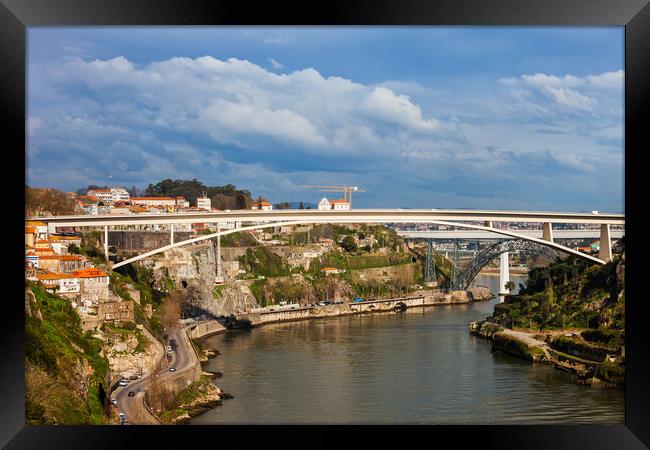 Bridges on Douro River in City of Porto Framed Print by Artur Bogacki