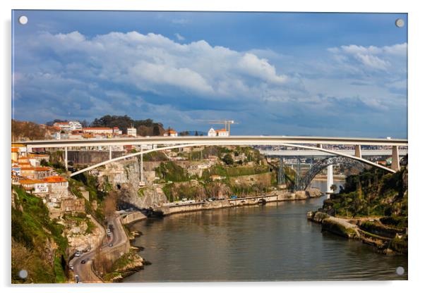 Bridges on Douro River in City of Porto Acrylic by Artur Bogacki