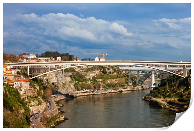 Bridges on Douro River in City of Porto Print by Artur Bogacki