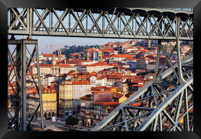 Old Town Of Porto Through Dom Luis I Bridge Framed Print by Artur Bogacki