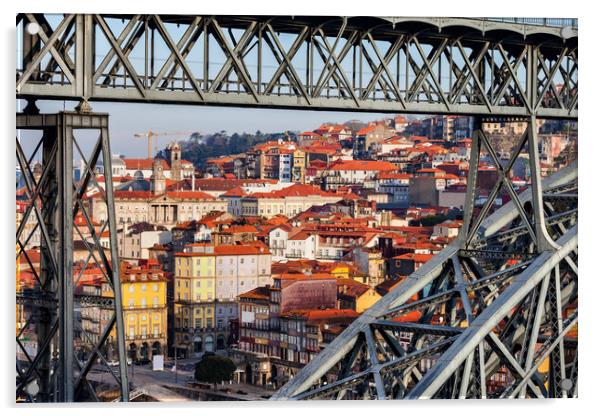 Old Town Of Porto Through Dom Luis I Bridge Acrylic by Artur Bogacki