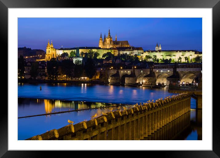 City Of Prague Evening River View Framed Mounted Print by Artur Bogacki