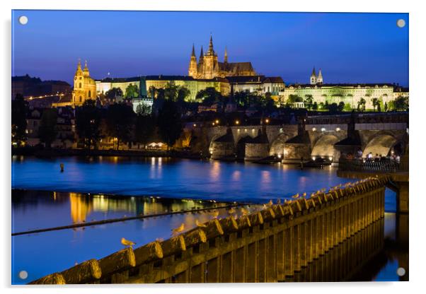 City Of Prague Evening River View Acrylic by Artur Bogacki