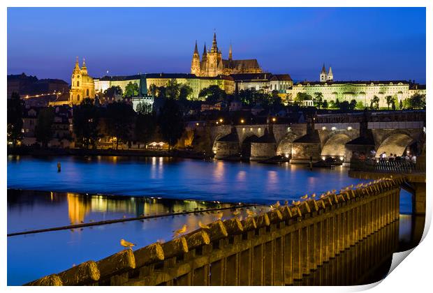 City Of Prague Evening River View Print by Artur Bogacki
